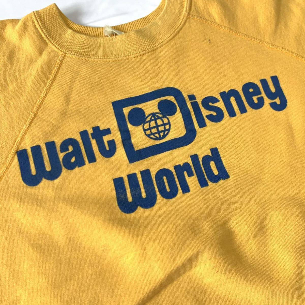 希少 70s 80s ビンテージ Walt Disney プリント 半袖 スウェットシャツ イエロー ラグランスリーブ ウォルトディズニー 古着 USA製 M size_画像4