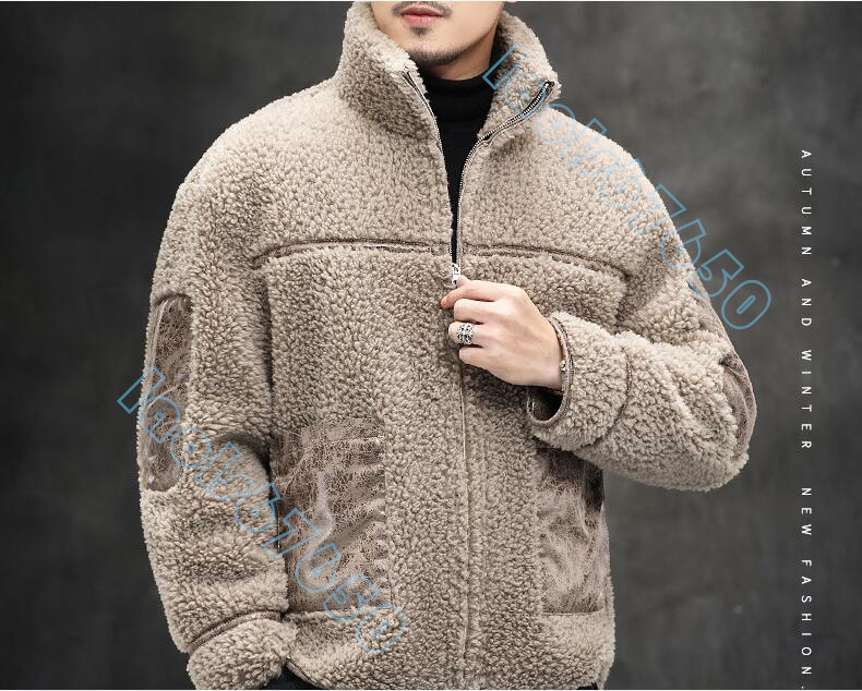 新着品 高級質量 暖かい保つウールジャケット メンズ ジャケット 羊 シャーリングサーマルコート 両面 ファー ショート_画像6