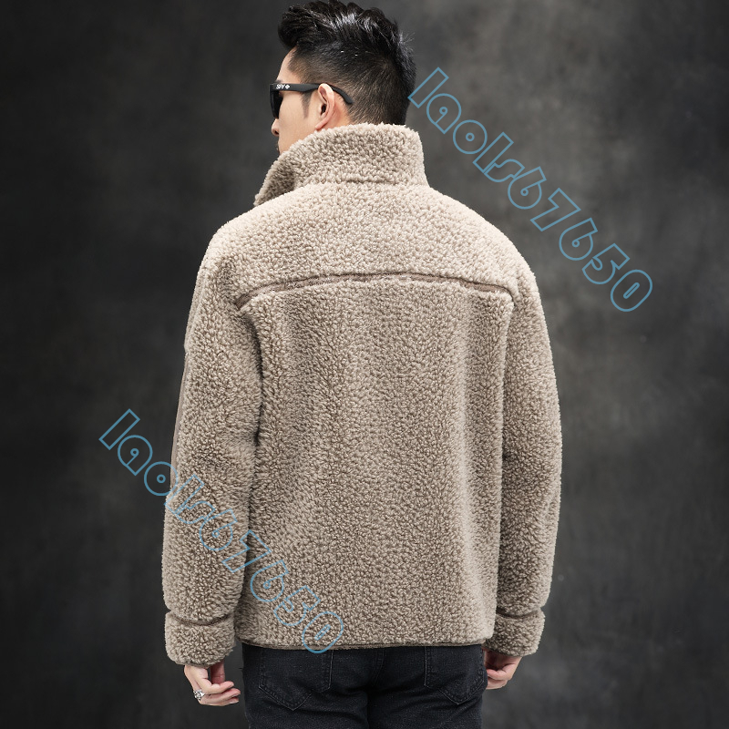 新着品 高級質量 暖かい保つウールジャケット メンズ ジャケット 羊 シャーリングサーマルコート 両面 ファー ショート_画像4