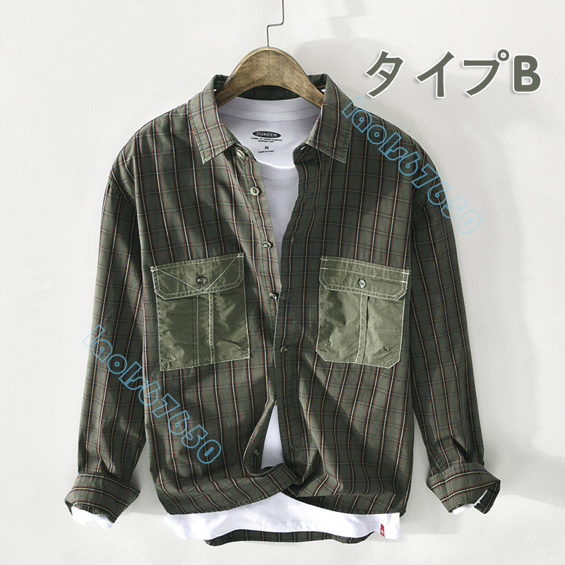 オリジナル ハンサム ジャケット メンズファッション マルチポケット チェック柄 コットン 長袖ワイシャツ_画像3