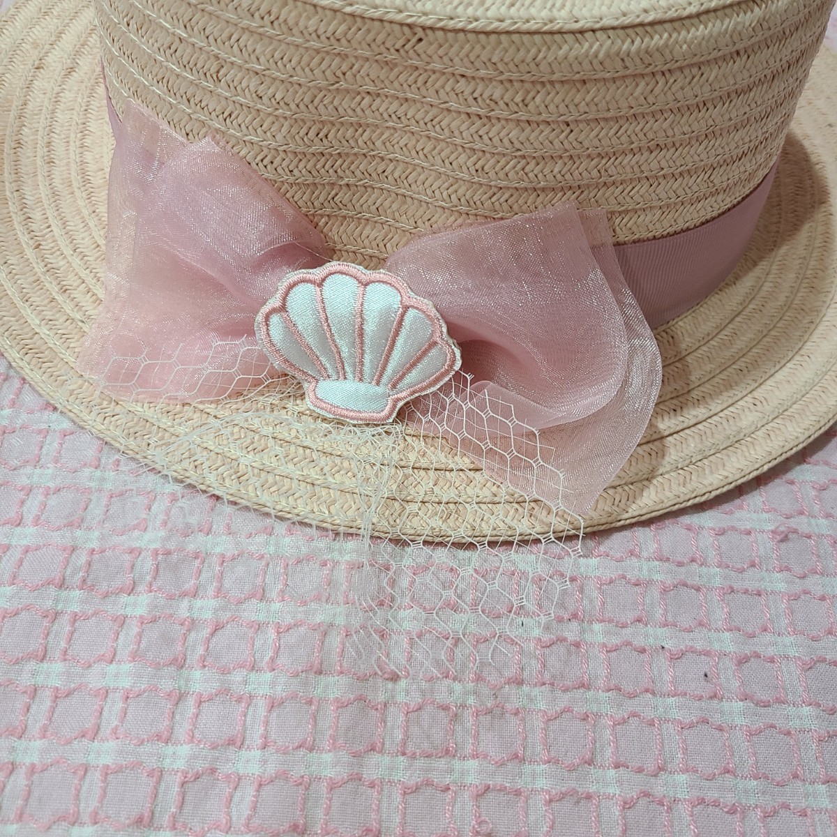 ◆SWIMMER   シエル刺繍カンカン帽 ピンク 麦わら帽子 スイマー ガーリー系 ゆめかわいい♪