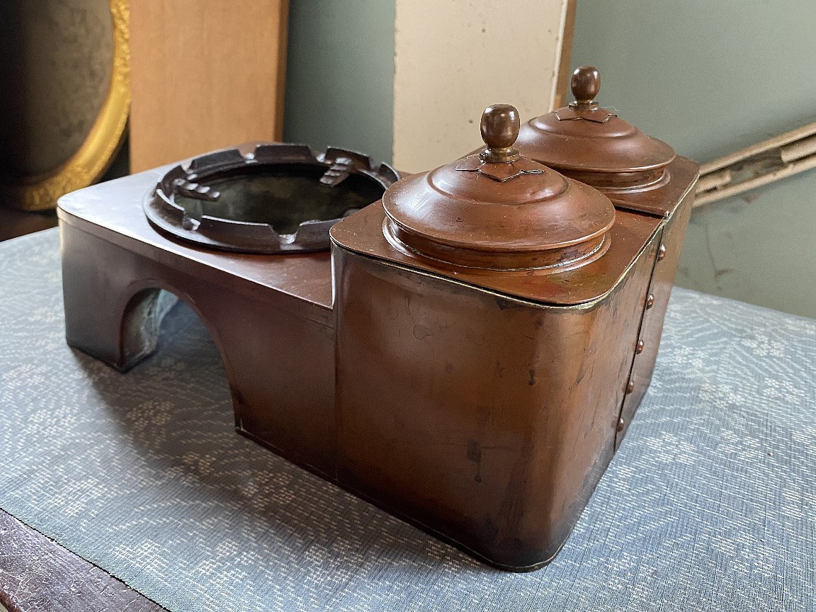 銅製 熱燗器 酒燗器 野燗炉 燗銅壷 五徳付き▽火鉢道具囲炉裏茶道具