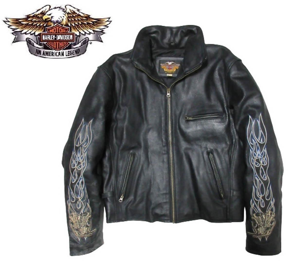 HARLEY-DAVIDSON 牛革 ライダースジャケット ファイヤー 黒 M-