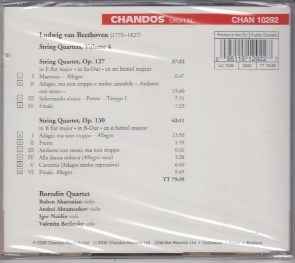 [CD/Chandos]ベートーヴェン:弦楽四重奏曲12番変ホ長調Op.127&弦楽四重奏曲第13番変ロ長調Op.130/ボロディン四重奏団_画像2