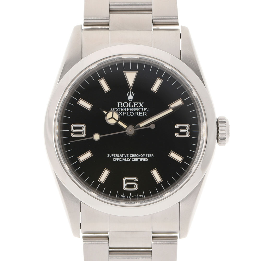贅沢 自動巻き 腕時計 SS メンズ 14270 トリチウム シングルブレス エクスプローラー1 ロレックス ROLEX 黒文字盤 銀蔵 中古 ABランク 本体