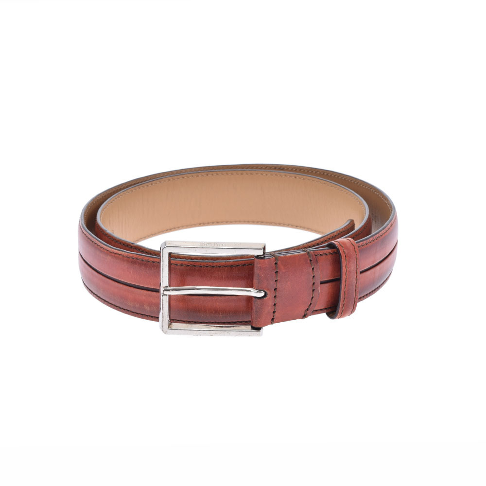BERLUTI ベルルッティ 95cm 茶 メンズ カーフ ベルト Bランク 銀蔵