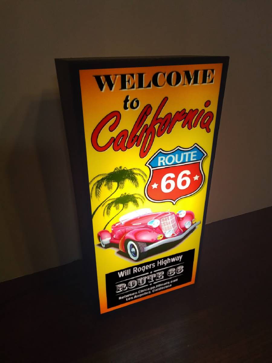 カリフォルニア ルート66 アメ車 旧車 ドライブ ヤシの木 アメリカン雑貨 ミニチュア サイン ランプ 看板 置物 雑貨 LEDライトBOX_画像3