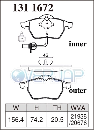 P1311672 DIXCEL プレミアム ブレーキパッド フロント用 AUDI(アウディ) A4(B6) 8EALT 2001/5～2005/2 2.0 車台No.～8E_5_400000 ATE_画像2