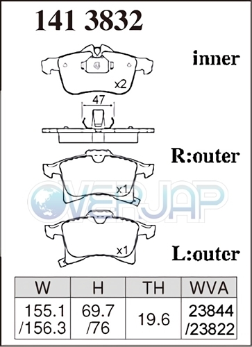 P1413832 / 1451681 DIXCEL プレミアム ブレーキパッド 1台分セット OPEL(オペル) ZAFIRA AH05Z22 2006/1～ 2.2_画像2