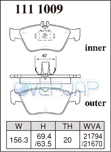 P1111009 / 1150841 DIXCEL Premium ブレーキパッド 1台分セット ベンツ W210(WAGON) 210282 E320 4MATIC 車台No.～X027613_画像2