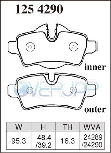 P1211854 / 1254290 DIXCEL Premium ブレーキパッド 1台分set MINI CLUBMAN(R55) ZG16 2010/4～2010/9 COOPERS LCI JCWSB 4POT_画像3