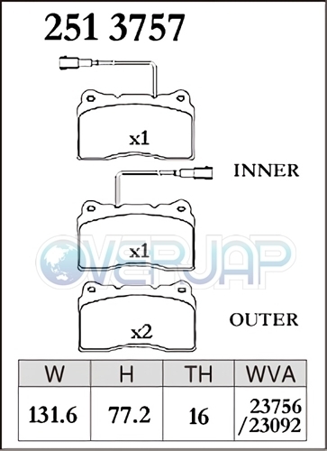 M2513757 DIXCEL Mタイプ ブレーキパッド フロント用 アルファロメオ 166 936A1/936A2/936A11 1999/9～ 2.5 V6 24V/3.0 V6 24V Brembo_画像2