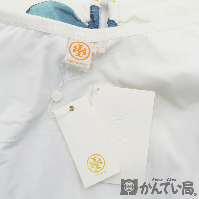 TORY BURCH【トリーバーチ】水着 ワンピース ビーチウェア ホワイト×ブルー 花柄 表記サイズ：XS タグ付き レディース【未使用品】USED-SS_画像5