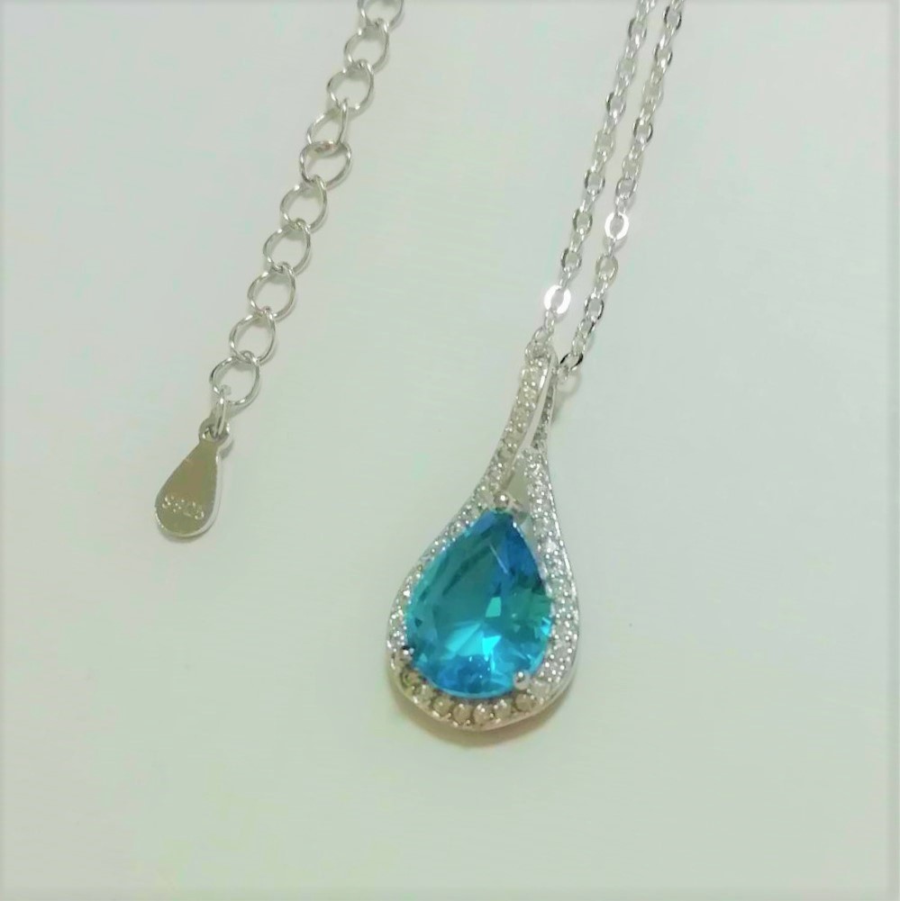 ドロップ ブルー ネックレス ペンダント シルバー 925 CZ しずく 雫 シルバーネックレス ジルコニア_画像1