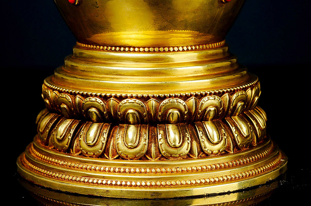 065 仏教美術 チベット密教 清代 宝石象嵌 銅塗金 當塔 仏塔 仏教古美術_画像6