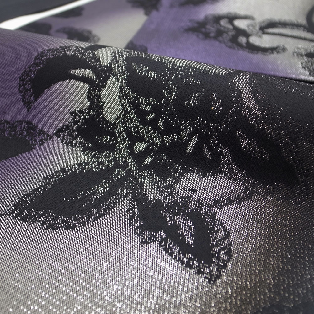 袋帯 西陣 レアデザイン！ 黒 銀 紫 の ３色ぼかし 洋風 唐花 