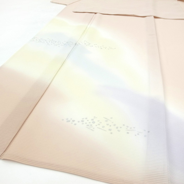 夏物 付下げ 着物 手ぼかし染 銀彩加工 絽 箔散らし ネールピンク 正絹 新品 仕立て上がり 身丈169 裄69 TLサイズ sb10142_画像5