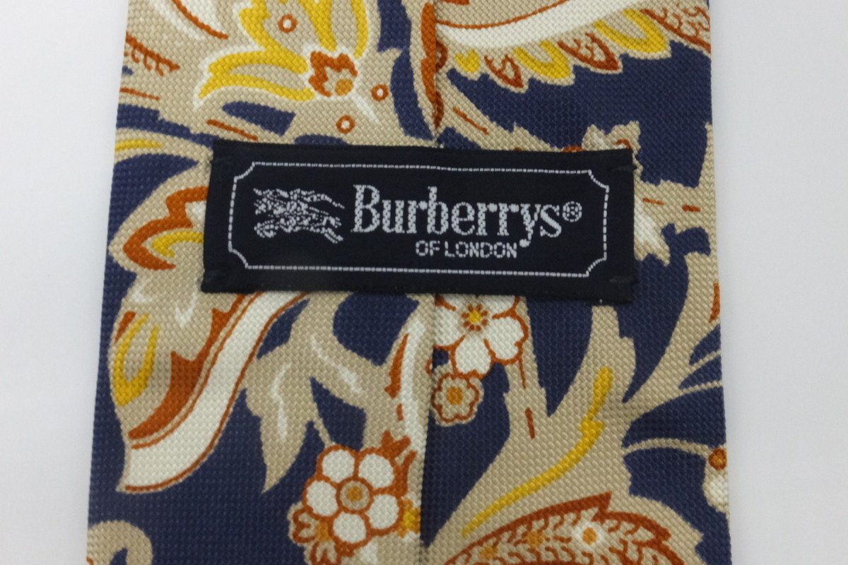 #[YS-1] Burberry BURBERRYS # галстук цветочный принт # состояние хороший # большой . ширина 9cm шелк 100% темно-синий цвет серия др. [ Tokyo departure возможна курьерская доставка ]#A