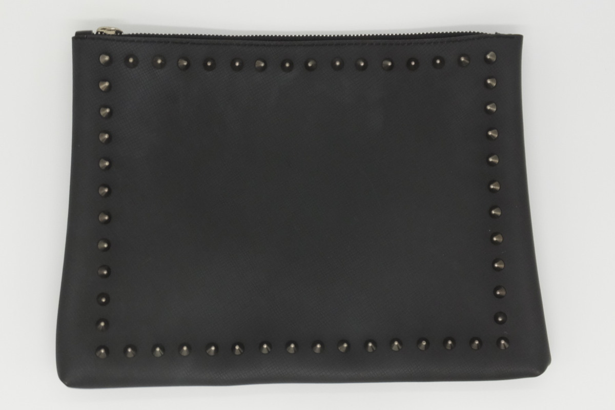 #[YS-1] Gianni Kia Lee niGUM # clutch bag studs attaching # black series width 30cm× length 22.5cm # Italy made [ Tokyo departure personal delivery possibility ]#A