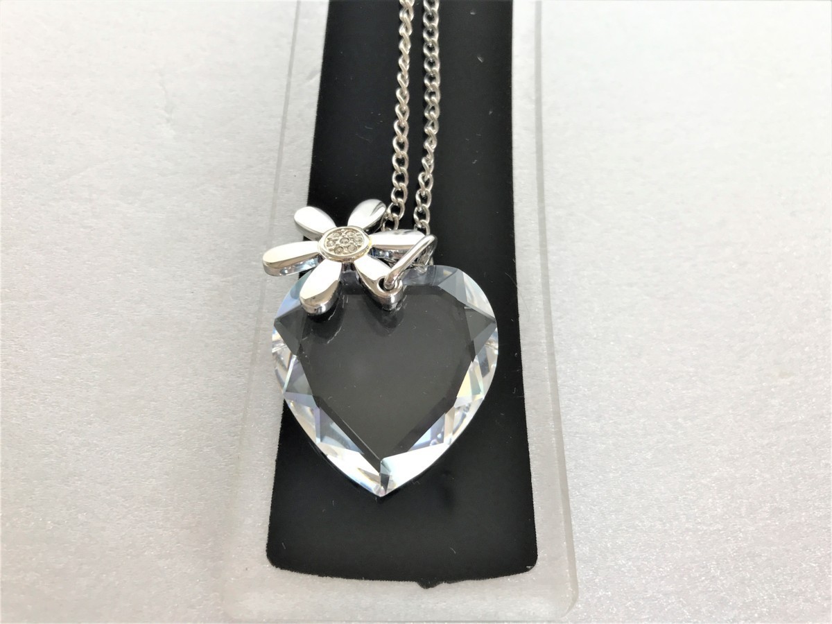 #[YS-1] Folli Follie Folli Follie # crystal manner Heart flower necklace # silver group × clear series [ Tokyo departure personal delivery possibility ]#D