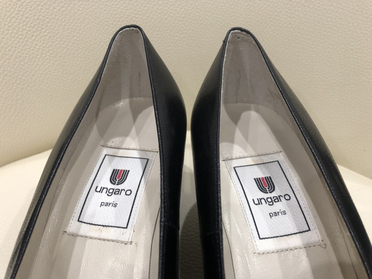 #[YS-1]emanyu L Ungaro pumps # black 24cm 6 half heel height 5cm # Emanuel Ungaro # there is defect [ Tokyo departure personal delivery possibility ]K#