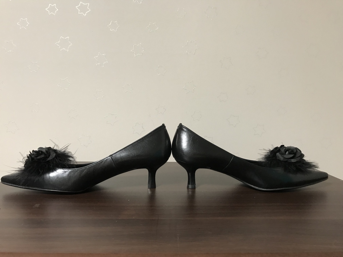 #[YS-1] Morgan # pumps # decoration removed possible # 2WAY # fur flower # black group # 23cm 35 [ Tokyo departure personal delivery possibility ]#D