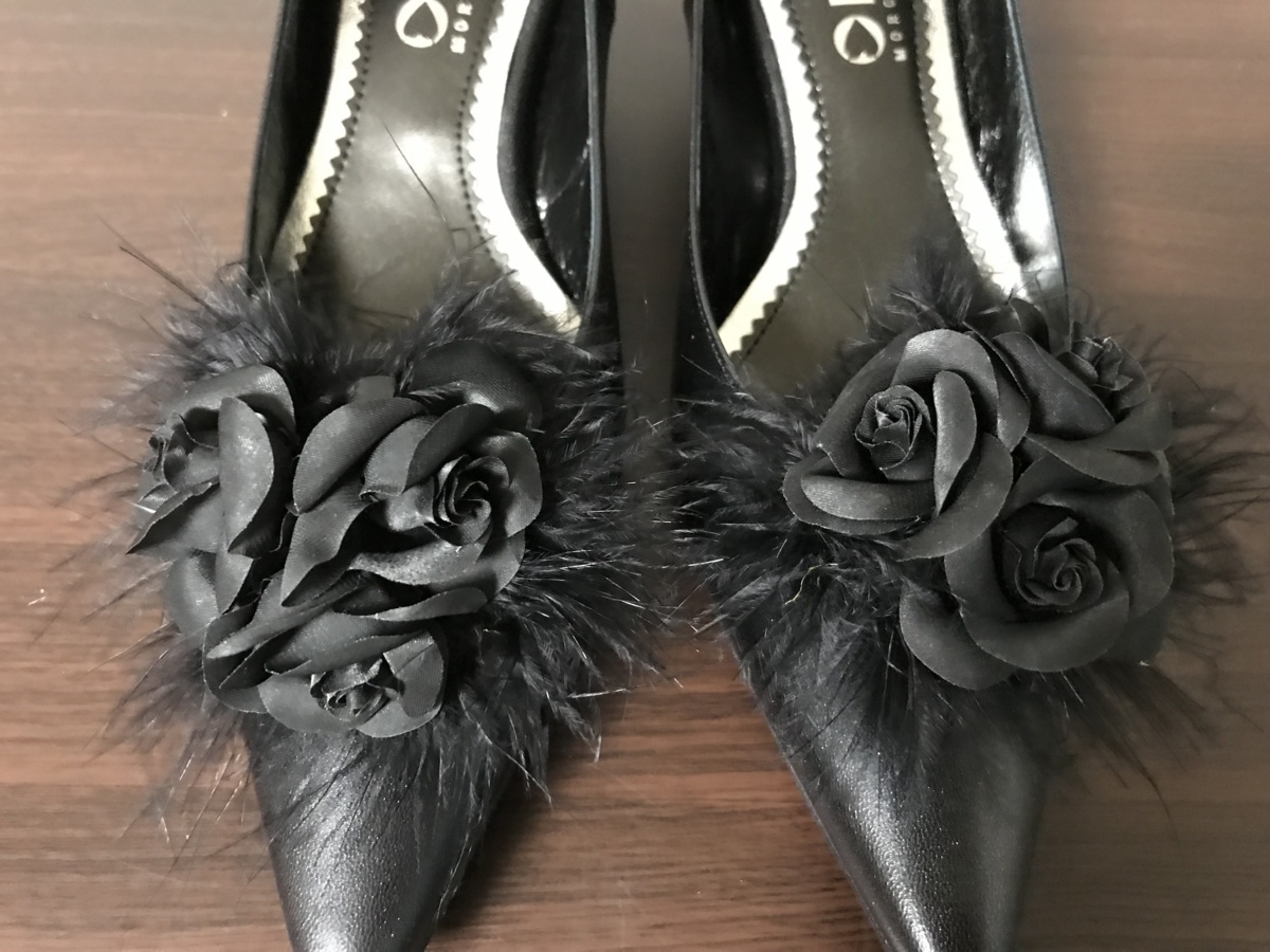 #[YS-1] Morgan # pumps # decoration removed possible # 2WAY # fur flower # black group # 23cm 35 [ Tokyo departure personal delivery possibility ]#D