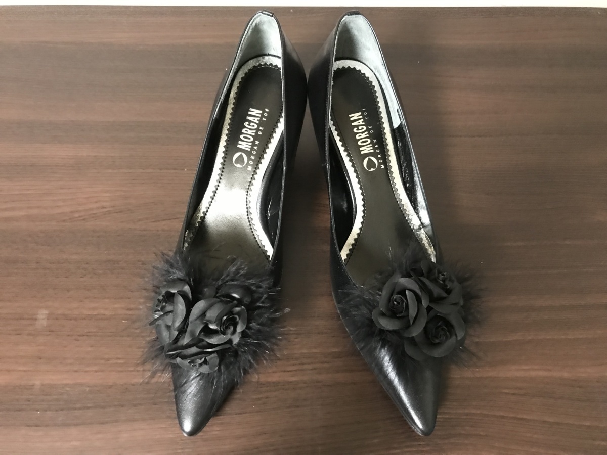 #[YS-1] Morgan # pumps # decoration removed possible # 2WAY # fur flower # black group # 23cm 35 [ Tokyo departure personal delivery possibility ]#D