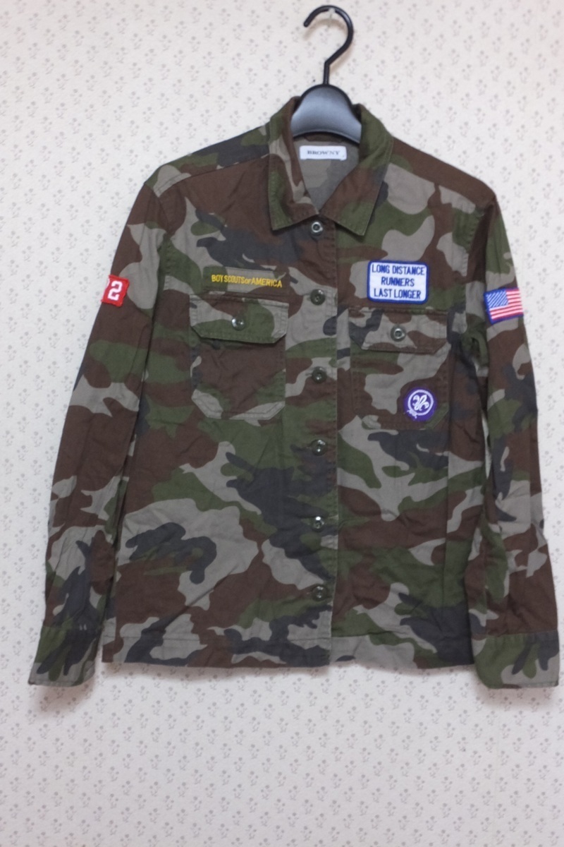 #[YS-1] brownie BROWNY # lady's military long sleeve shirt # condition excellent # khaki series size *F cotton 100% [ Tokyo departure personal delivery possibility ]A