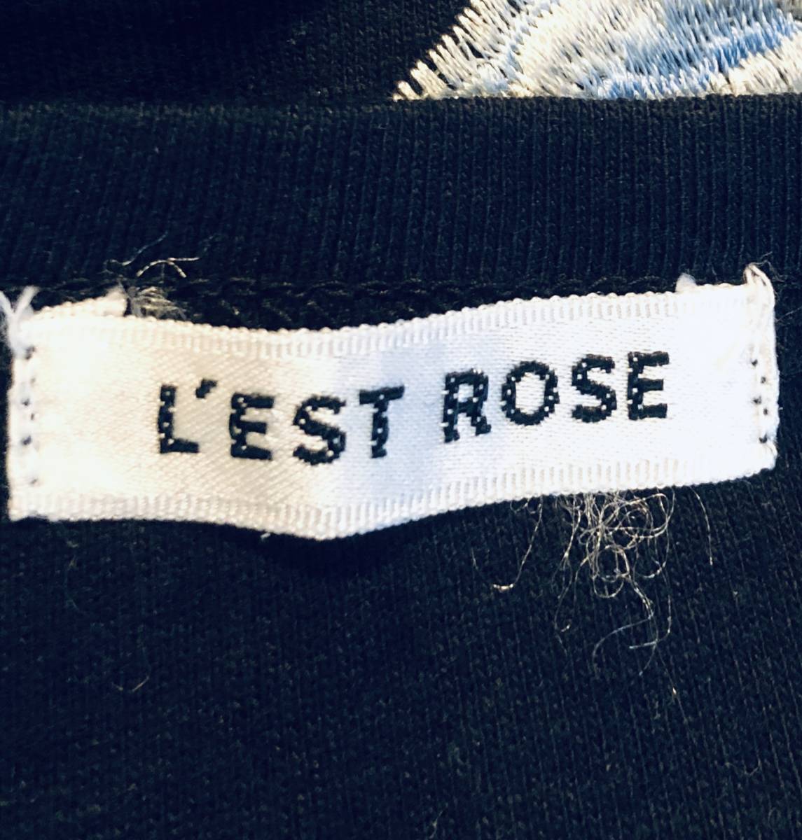 L'EST ROSE(レストローズ) 　刺繍フラワー＆アシンメトリーデザインカットソー　ブラック　サイズM相当_画像4