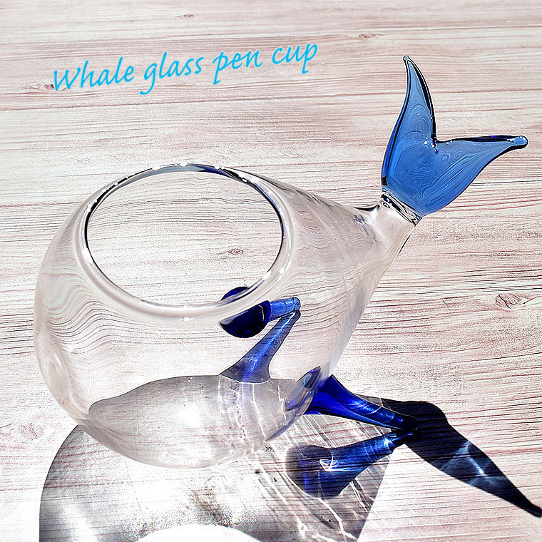 ◆▲ガラス ペンカップ インク瓶 Whale くじら クジラ ブルー BLUE 硝子の輝き 透明ガラスの美しさ 曲線美 1円～ 単品発送 新品/GPC-BLS_画像5