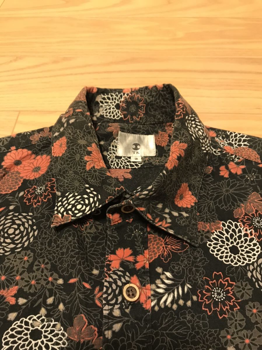 良品☆TK／タケオキクチ サイズ2 和柄・半袖シャツ 国花.菊&他総柄 黒色.ブラック Japanese pattern Shirt //スカジャン,アロハ,KIMONOの画像5