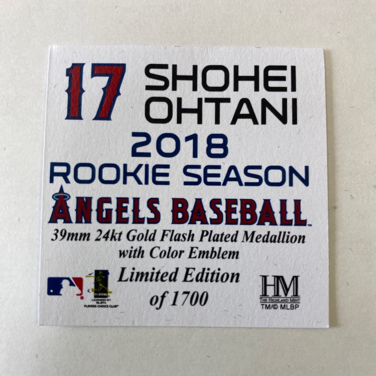 T0506 17 SHOHEI OHTANI 2018 ROOKIE SEASON 記念 メダル 大谷翔平 MLB 