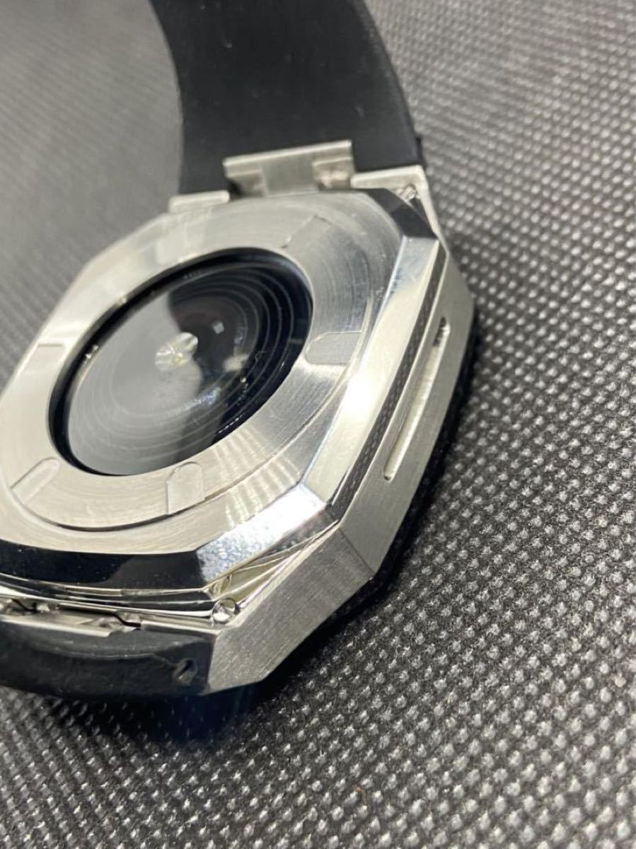 新品本物 45mm 黒＆銀 金属 カスタム ラバーベルト メタル watch apple ラバーベルト