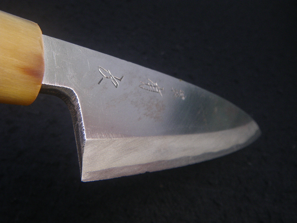 五寸五分　205g　相出刃包丁　白二鋼　水牛柄　実質刃長155㎜　Japan　professional vegetable knife　日本製　ARITSUGU　特製　有次