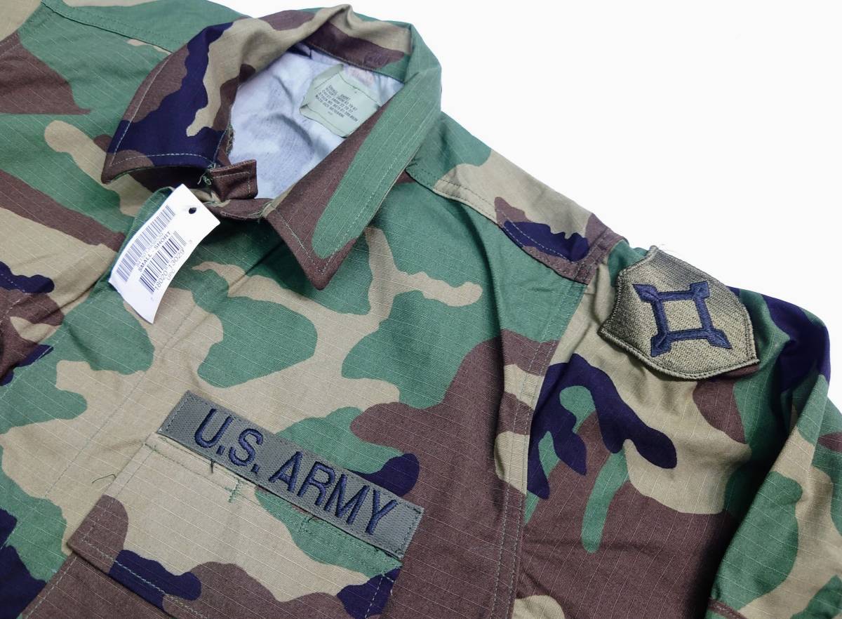 米陸軍放出 1999 改良型 ホットウエザー ウッドランド迷彩 BDU 戦闘服コート 上着 Size:S/S. NYCO RIP-STOP_画像3