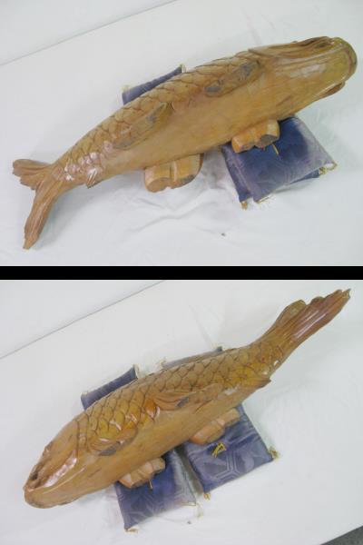 大きい木彫りの魚 鯉 ? ◆ 全長 約 90センチ ◆ 一刀彫り ? ◆ 口の中に玉 ◆ オブジェ 置物 木工芸 彫刻 4