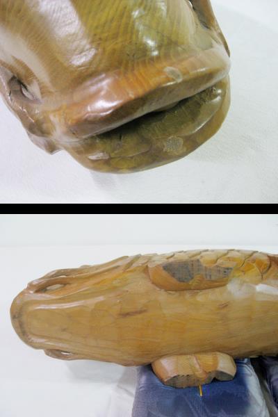 大きい木彫りの魚 鯉 ? ◆ 全長 約 90センチ ◆ 一刀彫り ? ◆ 口の中に玉 ◆ オブジェ 置物 木工芸 彫刻 6