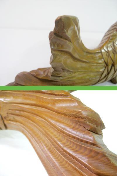 大きい木彫りの魚 鯉 ? ◆ 全長 約 90センチ ◆ 一刀彫り ? ◆ 口の中に玉 ◆ オブジェ 置物 木工芸 彫刻 8