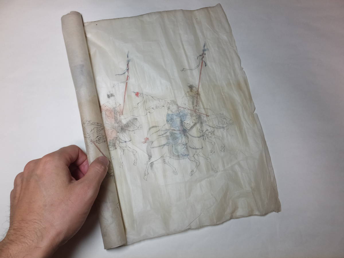 肉筆!中国唐人行列図!絵巻物!手彩色!約2.4m! 検中国画掛軸 肉筆!中国唐人行列図!絵巻物!手彩色!約2.4m! 検中国画掛軸