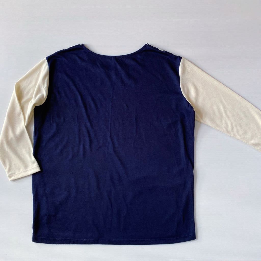 【訳あり】 ELLE エル ボーダー Tシャツ 7分袖 紺×オフホワイト 女性38(M相当) 中古ツレ・ピリング有 ボーダーカットソー ジュニアにもOK_画像4