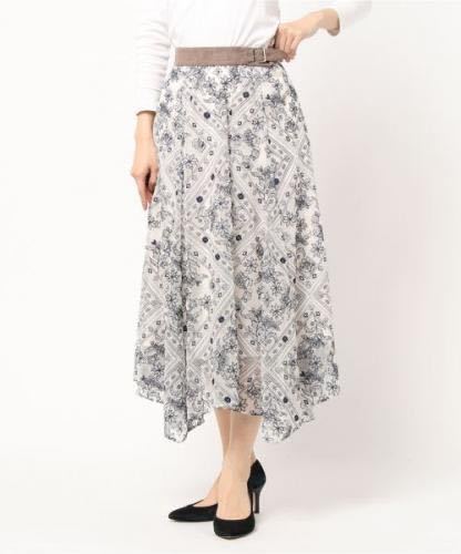 Rirandture リランドチュール スカーフ刺繍スカート ロング丈 0サイズ 