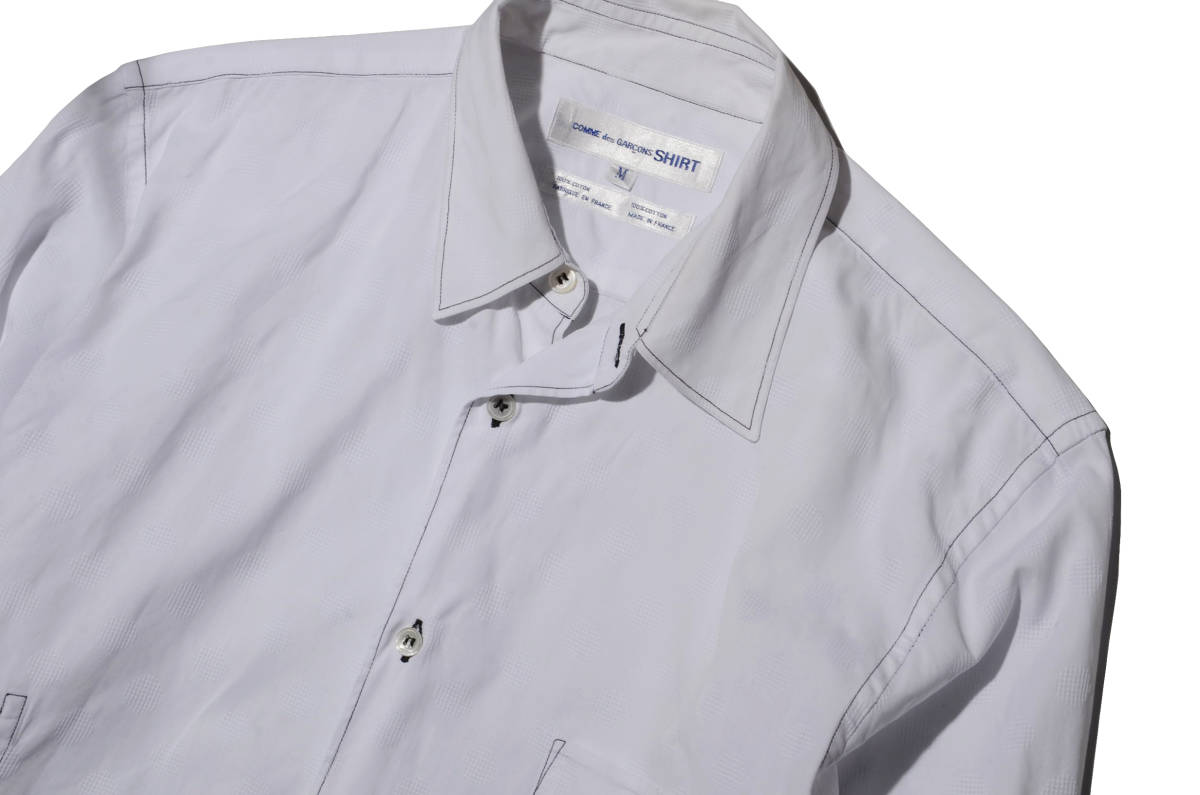フランス製　コムデギャルソンシャツ　シャドウドット　ステッチ　白シャツ　大きめM _画像2