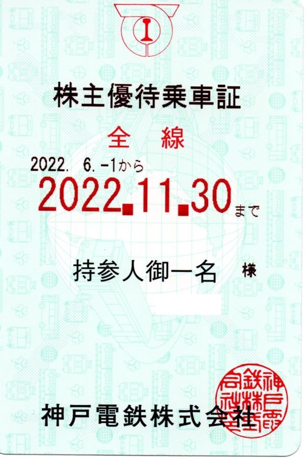 最新 神戸電鉄 定期券型 株主優待乗車証 全線パス 簡易書留(乗車券 