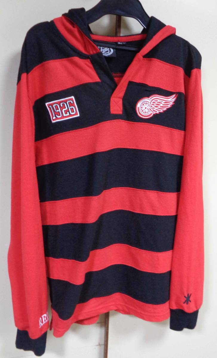 赤黒■ＵＳ／Ｓ◇古着◆NHLデトロイト・レッド ウィングスDetroit Red Wings パーカーラガーシャツ（上着） ◇デカロゴ◎アイスホッケー_画像1