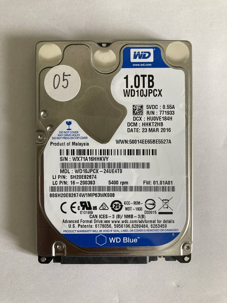 ■送料無料！★正常動作品/使用時間わずか!(68h) / Western Digital 1TB ２.5 HDD SATA _画像1