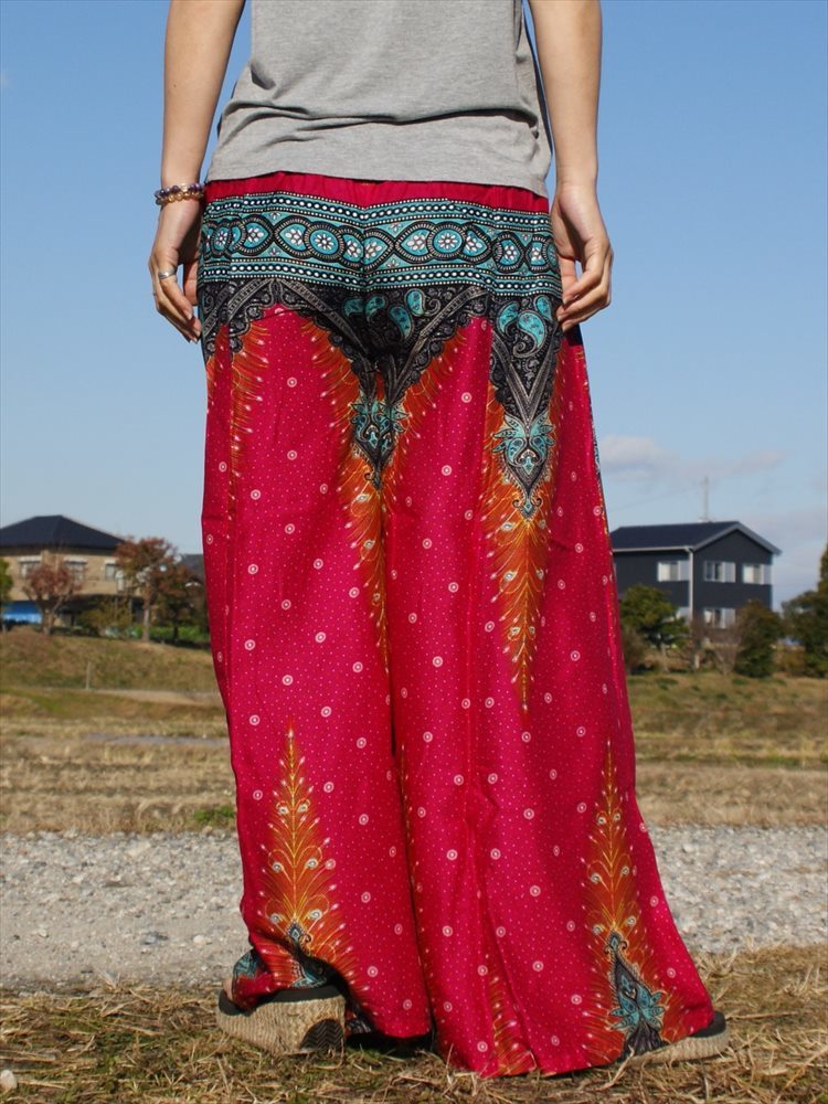  ethnic wide pants pi- cook * including carriage new goods B* Asian monkey L wide pants yoga unisex room wear rayon 