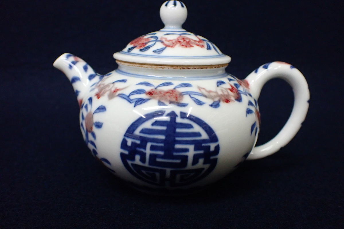 中国 染付花文 大清〇正年製 急須 煎茶道具