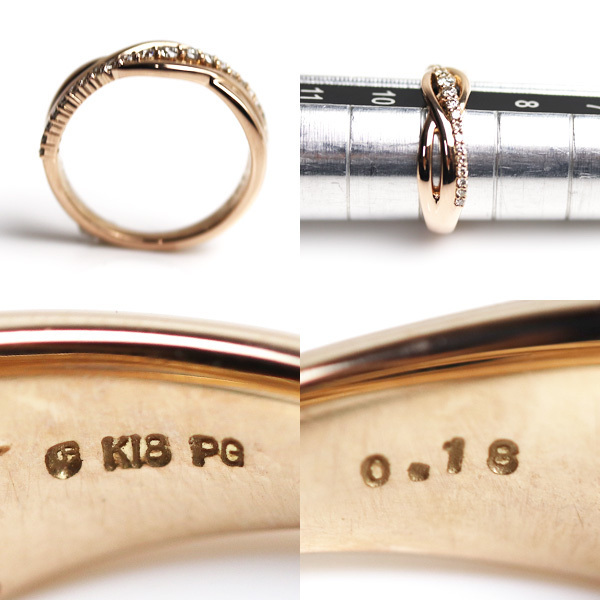 K18PG ピンクゴールド ファッションリング ダイヤモンドリング 指輪 D0.18 3.9ｇ サイズ9号 中古 あすつく MR4576の画像3
