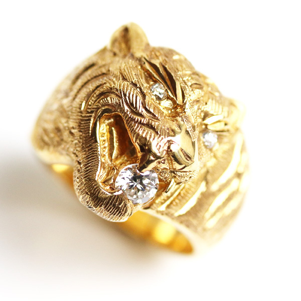 安価 プラチナ 指輪 メンズ タイガー 虎 8月誕生石 ペリドット リング